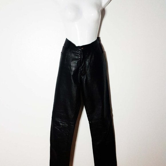 1990s Vintage Black High Waist Leather Pants Size 24 Waist - Picture 9 of 16